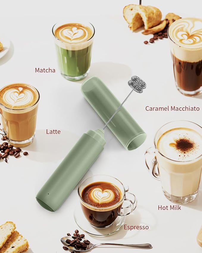 CIRCLE JOY Rechargeable Milk Frother Hanheld, Dual Ring Electric Coffee Frother, Portable Hand Frother Wand Drink Mixer for Matcha Lattes Cappuccino, Kitchen Gifts, Green - Image 8