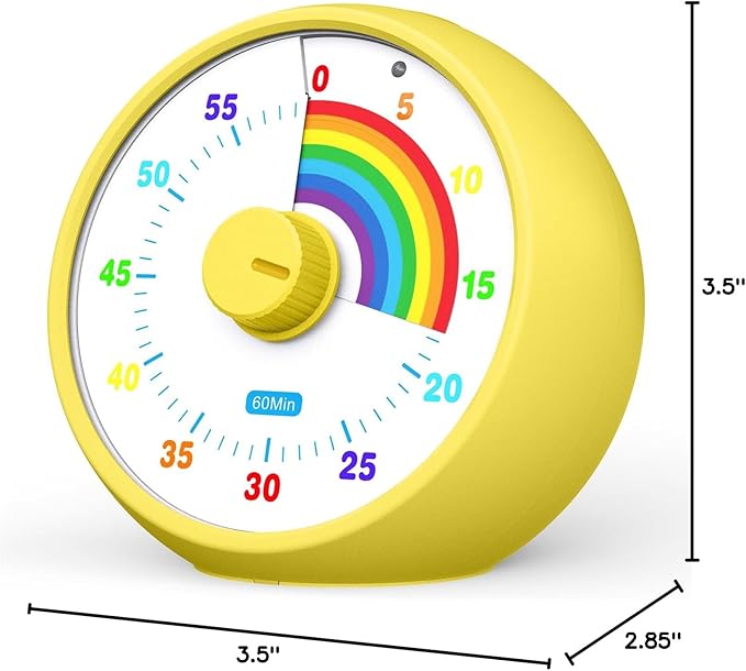 Visual Timer for Kids, 60-Minute Countdown Timer for Classroom Office Kitchen, Desk Timer Kids Time Management Tools with Silent Operation, Pomodoro Time Rainbow Pattern (Yellow)