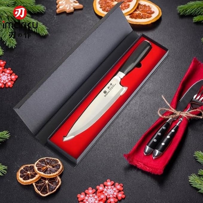 imarku Chef Knife 8-Inch Pro Japanese Kitchen Knife High-Carbon Stainless Steel Paring Knife Ergonomic Handle Rasor Sharp Single-Bevel Edge Birthday Gift for Men - Image 9