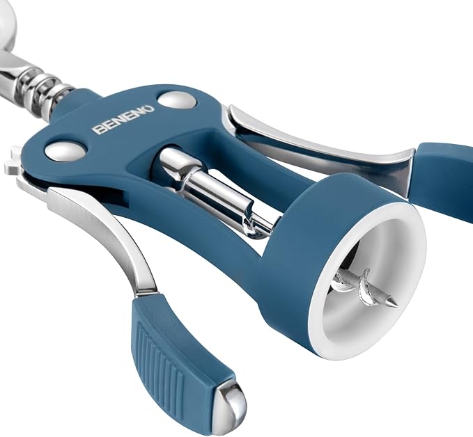 Beneno Wine Opener, Zinc Alloy Premium Wing Corkscrew with Multifunctional Bottles Opener, Sharp Wine Corkscrew with Ergonomic Non-Slip Wing Handle, Blue - Image 6