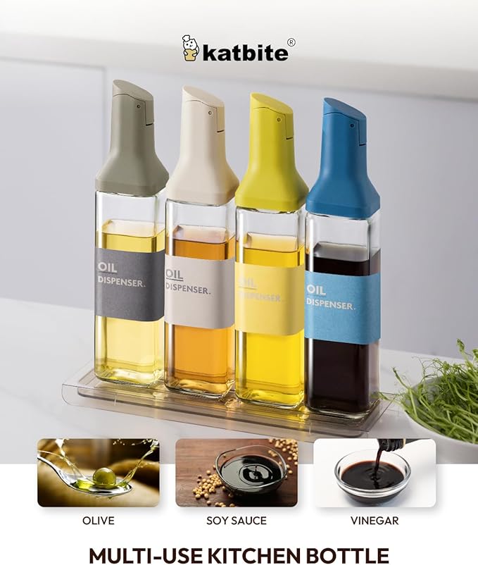 katbite 16oz Glass Olive Oil Dispenser Bottle for Kitchen Cooking - Leakproof Kitchen Essential with Precise Pouring Spout for Salad, Air Fryer, BBQ, Non-Stick Pans, Easy Refill and Use, Light Grey - Image 9