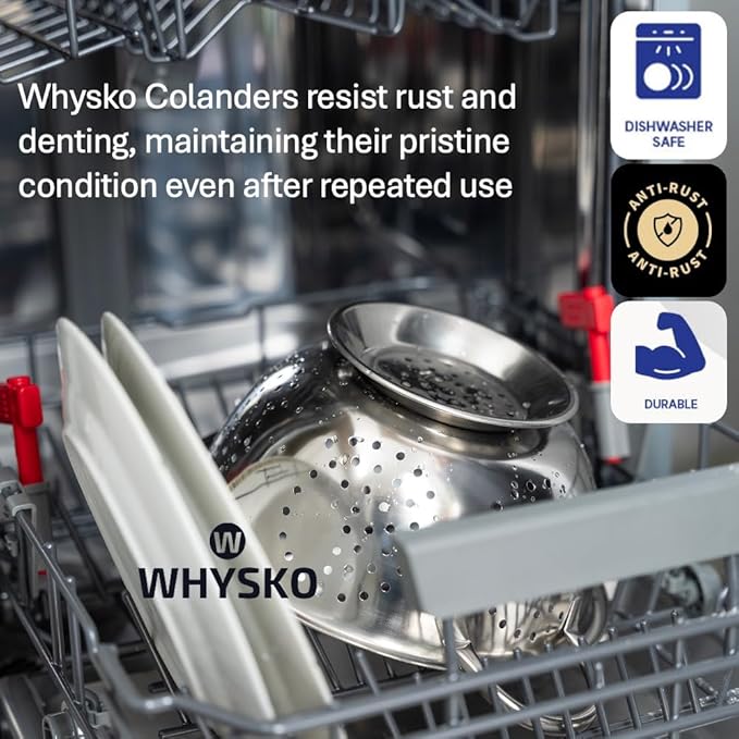 Whysko 3 Pack Stainless Steel Colanders with Handles - 5 Qt, 3 Qt, 1 Qt - Durable Colander for Kitchen Strainers and Colanders Set - Ideal Metal Colander for Pasta, Vegetables, Food Prep - Image 8