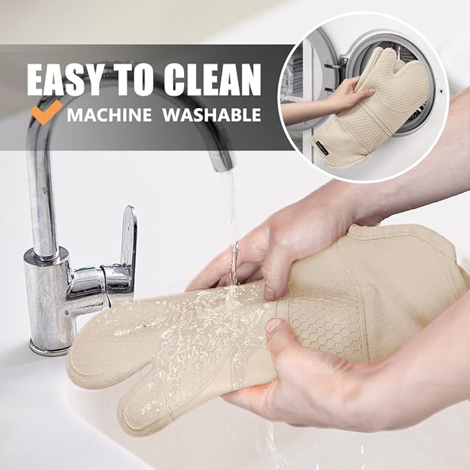 Rorecay Oven Mitts and Pot Holders Sets 6pcs, Extra Long Kitchen Silicone Oven Gloves High Heat Resistant 500 Degrees Non-Slip Potholders Hot Pads for Baking Cooking, Milkshake - Image 6