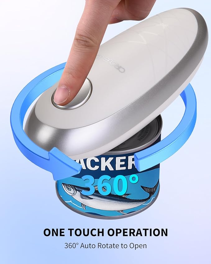 CIRCLE JOY Electric Can Opener, One-Touch Automatic Can Opening with Smooth Edges, Food Safety Handheld Battery-Operated Can Opener for Kitchen and Seniors, Silver - Image 8