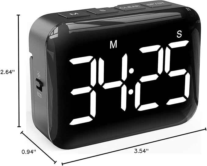 VOCOO Magnetic Kitchen Timer for Cooking with Count Up Countdown, Digital Timer Battery Powered with Large Display, 2 Brightness and Volume Levels for Classroom, Teacher, Kids (Dark Black) - Image 7