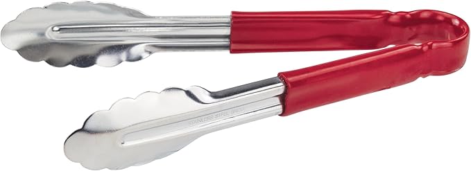 Winco 9" Stainless Steel Serving Tongs with Plastic Handle, Red by Winco