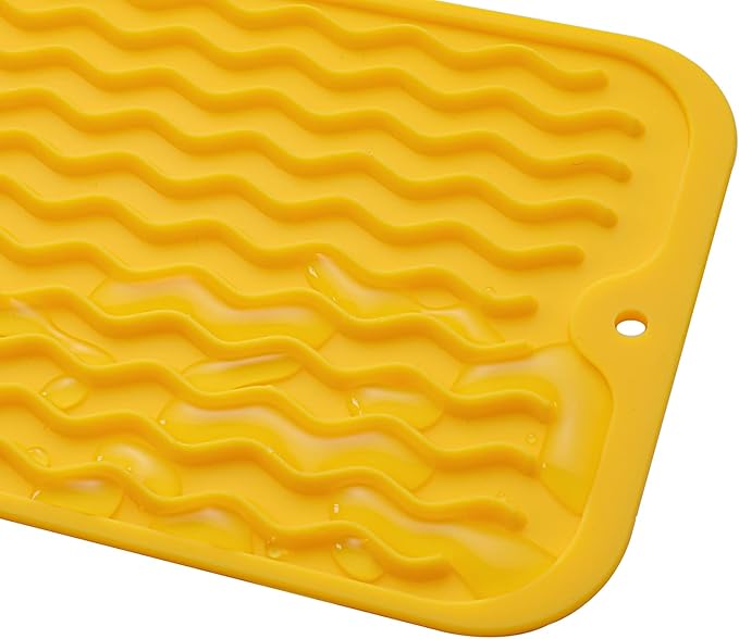 MicoYang Silicone Dish Drying Mat for Multiple Usage,Easy clean,Eco-friendly,Heat-resistant Silicone Mat for Kitchen Counter or Sink,Refrigerator or Drawer Liner Yellow S 12 inches x 6 inches - Image 9