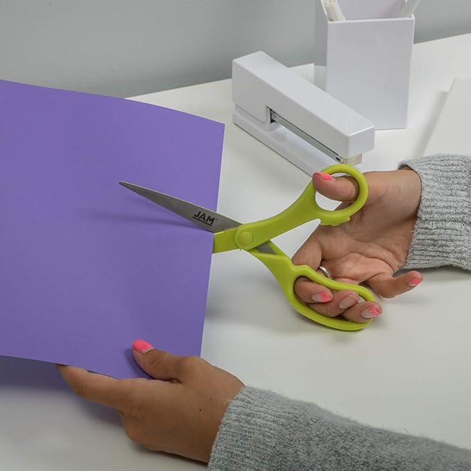 JAM PAPER Multi-Purpose Precision Scissors - 8 Inch - Neon Lime Green - Ergonomic Handle & Stainless Steel Blades - Sold Individually - Image 5
