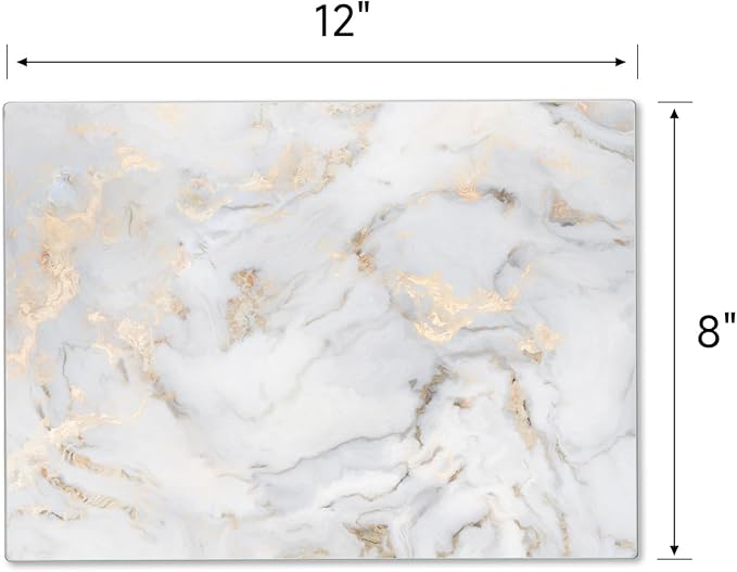 JAMBALAY Tempered Glass Cutting Board for Kitchen, 12"x8" Marble Pattern Cutting Board, Glass Chopping Board with Rubber Non Slip Feet, Heat and Scratch Resistant, Dishwasher Safe, White Golden