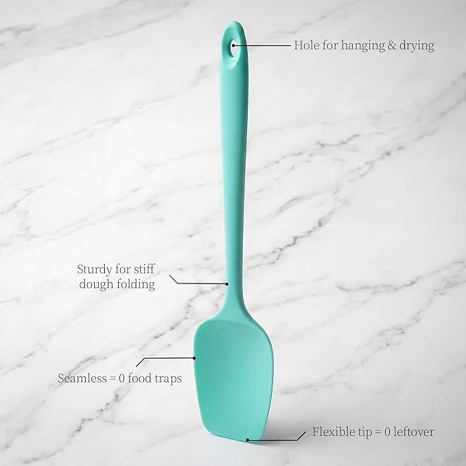 600ºF Heat Resistant Spatula, 11.34 inch High Heat Food Safe Semless Kitchen Silicone Spoon Spoonula Scraper for Cooking Baking Mixing Scraping Stirring Nonstick Cookware Pan Bowl (Aqua Sky)