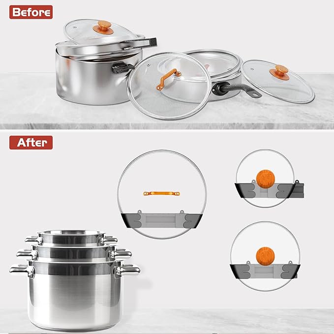 Adjustable Universal Pot Lid Holder Organizer for Cabinet - Upgraded Patented 6 Pack Pan Lids Organizers Inside Door Wall Mount Pots Top Rack for Kitchen Cupboard Fit 6" to 13" (Black) - Image 6