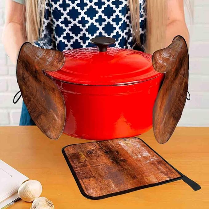 LOKMU Oven Mitts and Pot Holders Set of 3, Burnt Orange Abstract Art Heat Resistant Kitchen Gloves Hot Pads for Cooking Baking BBQ, Kitchen Decor Gifts for Cooking Lover Cooks