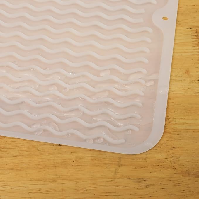MicoYang Silicone Dish Drying Mat for Multiple Usage,Easy clean,Eco-friendly,Heat-resistant Silicone Mat for Kitchen Counter or Sink,Refrigerator or Drawer liner Translucent M 12 inches x 12 inches - Image 9