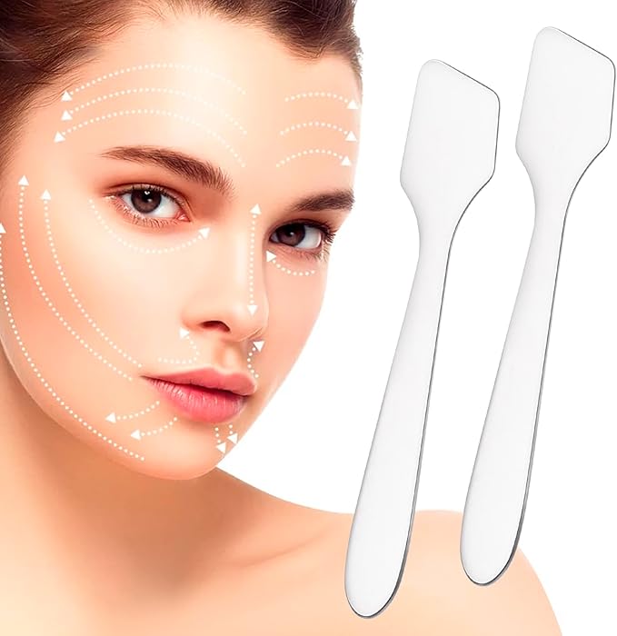 Pndeyo 3pcs Mini Stainless Steel Makeup Spatula, Reusable Cosmetic Cream Spatulas Spoon, Skincare Scoop Applicator Facial Massage Beauty Tools for Mixing and Sampling Face Eye Cream- Silver