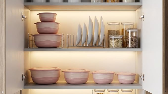 Pera Mixing Bowls with Lids Set, 8 Piece (4 Bowls + 4 Airtight Lids), BPA Free Nesting Kitchen Bowl Set for Mixing & Food Storage, Microwave & Dishwasher Safe (Pink)