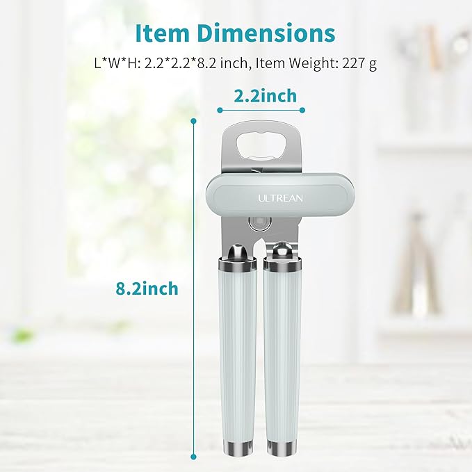 Ultrean Manual Can Opener Bottle Opener, Heavy Duty Stainless Steel Smooth Edge Manual Hand Held Can Opener With Soft Touch Handle, Rust Proof Oversized Handheld Easy Turn Knob (Mint Green) - Image 7