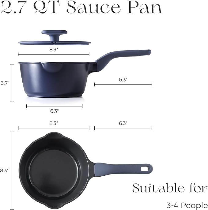 PRICUSIS Ceramic Nonstick Saucepan with Lid, 2.7 Quart Non Toxic Pot with Pour Spouts, Full Coated, 100% Dishwasher Safe, Induction Compatible & Oven Safe, PTFE PFAS & PFOA Free, Blueberry Mist - Image 9
