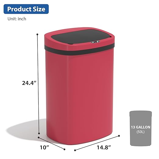 13 Gallon/50 L Kitchen Trash Can with Lid, Garbage Can with Touch-Free Lid, Cute Automatic Trash Can Bathroom Trash Bin, Motion Sensor Waterproof Trash Bin