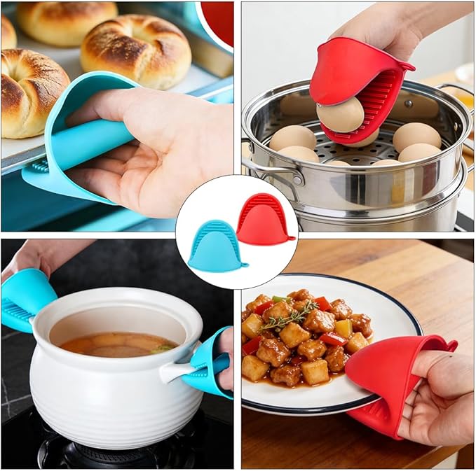 4 PCS Silicone Oven Mitts Heat Resistant Mini Oven Gloves for Kitchen Rubber Air Fryer Mitts Oven Accessories Finger Cooking Pinch Mitts Pot Holders for Kitchen Cooking Baking Dishwasher, Black & Red - Image 7
