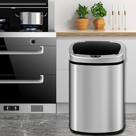 Dkeli Kitchen Trash Can for Bathroom Bedroom Home Office Automatic Touch Free High-Capacity Garbage Can with Lid 13 Gallon / 50L Brushed Stainless Steel Trash Bin