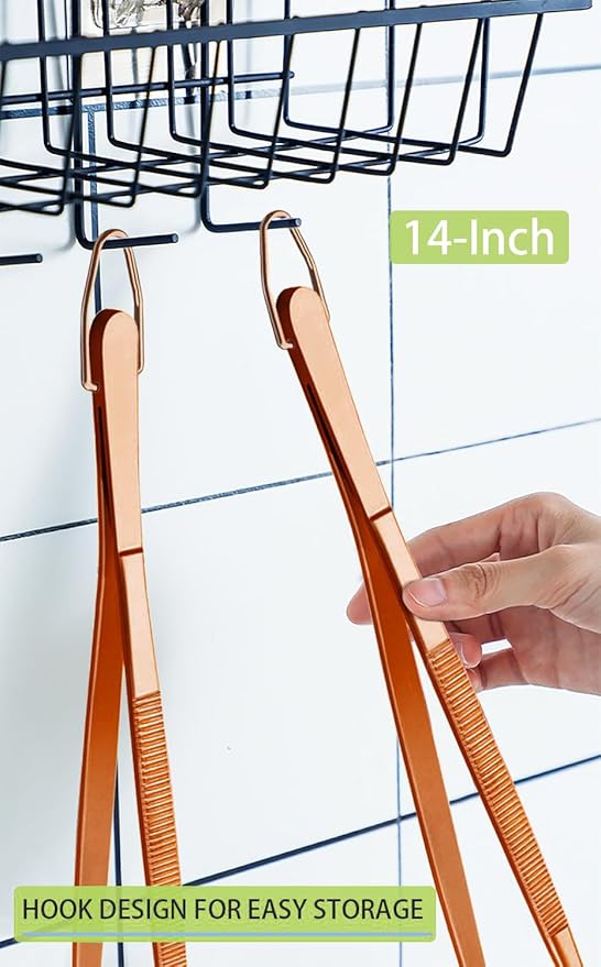JETKONG 2 Pcs 14-Inch Kitchen Tweezers Extra Long Cooking Tweezer Tongs Stainless Steel Long Food Tweezers (Rose Gold) - Image 6