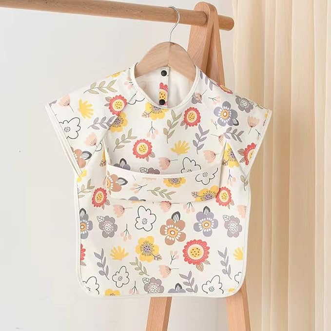 Waterproof Baby Bibs,Infant Toddler Extra Cover Feeding Bib With Food Catcher,Easy Clean & Washable