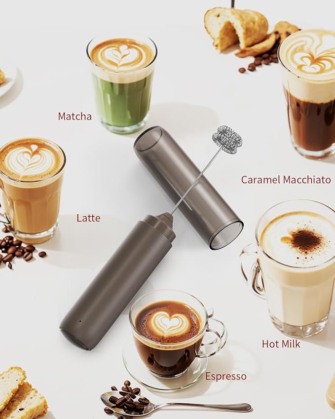 CIRCLE JOY Portable Rechargeable Milk Frother Hanheld, Dual Spring Whisk Electric Coffee Frother Wand Drink Mixer for Matcha Lattes Cappuccino, Kitchen Gifts, Brown - Image 7