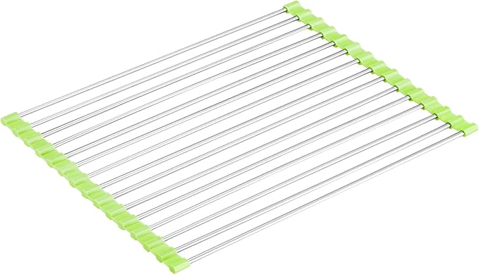 Seropy Roll Up Dish Drying Rack Over The Sink Drying Rack for Kitchen Counter, Rolling Dish Rack Over Sink Mat, Foldable Dish Drainer Stainless Steel Rack Kitchen Organization Green 17.5"x11.8" - Image 7