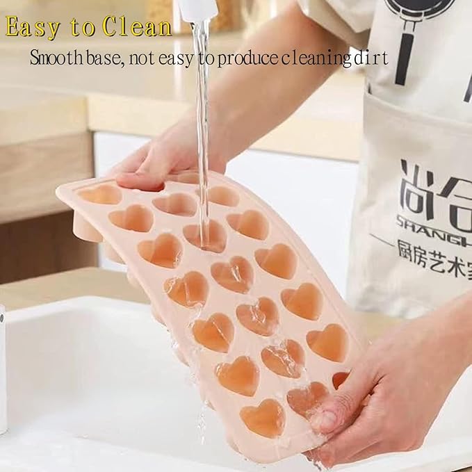 2 Pack Heart-Shaped Ice Cube Trays - 42 Holes Silicone Heart Ice Cube Tray with Lid, BPA Free and Dishwasher Safe, Mini Heart Shape Ice Cube Mold, Easy to Remove (2 Pack Pink)