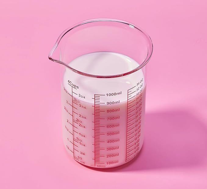 High Borosilicate Glass Measuring Cup-V-Shaped Spout,Glass Measuring Beaker for Kitchen or Restaurant, Easy to Read, 1000 ML (32 Oz, 4Cup) - Image 8