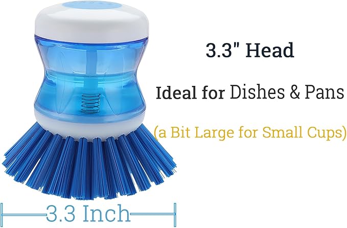 Dish Brush with Soap Dispenser for Dishes Pot Pan Kitchen Sink Scrubbing, Blue 2 Pack - Image 8