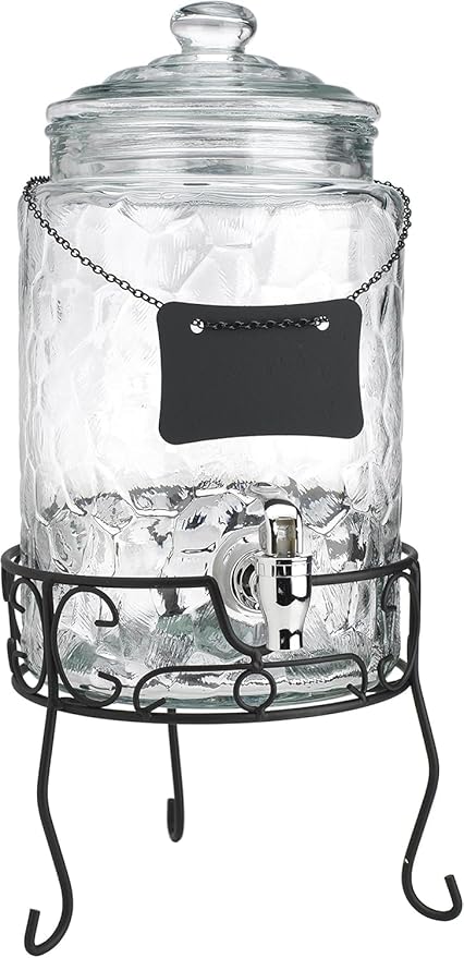2 PACK 1.5 Gallon Drink dispenser, Classic Hammered Glass Beverage Dispenser With Elegant Stand, Drink Dispensers for Parties With Spigot 100% Leakproof. Perfect For Parties And Daily Use
