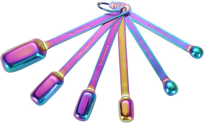 DOCBLACK 6PCS Measuring Spoons Set, Premium Heavy Duty Stainless Steel Metal Kitchen Measuring Tools Set, for Cooking Baking, for Dry or Liquid, Fits in Spice Jar - Rainbow
