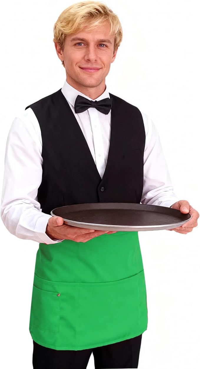 TiwerlfeServer Waist Aprons with 5 Pockets - 11.5 Inch Waterdrop & Oil Resistant Waitress Waiter Half Apron
