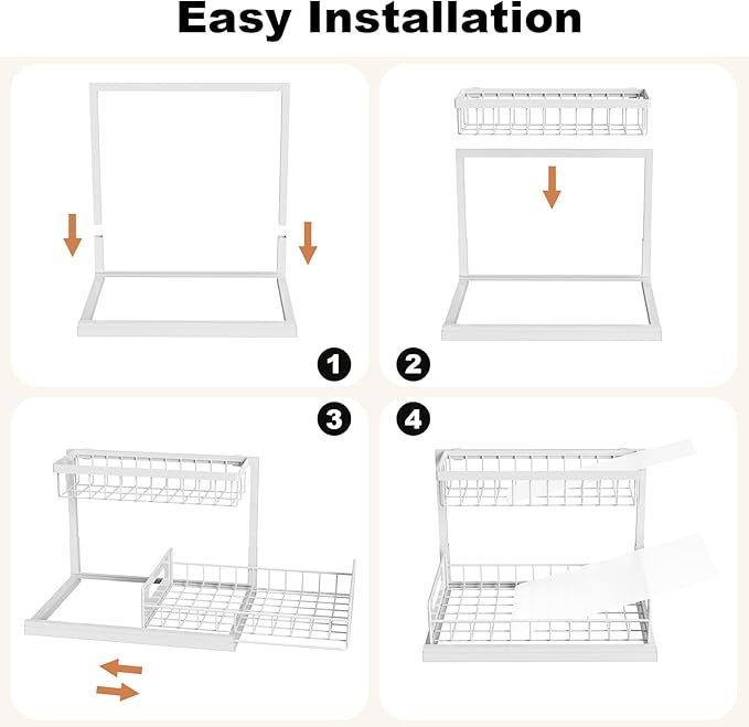REALINN Under Sink Organizer, Pull Out Cabinet Organizer, 2 Tier Metal Slide Out Shelf with L Shaped Design, Under Cabinet Storage for Kitchen, Bathroom, Laundry, Deep Cabinet Shelf Storage, White - Image 7