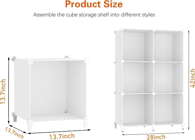 HOMIDEC XLarge Cube Storage Organizer,13.7 Inch Closet Organizer Storage Cabinet Shelf Bookshelf with Metal Hammer, Storage Cubes Organizers Cabinet for Kids, Closet, Bedroom, Bathroom White - Image 2