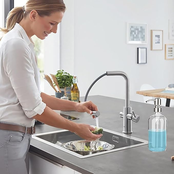 ARKTEK Refillable Soap Dispenser (2 Units) - 17 Oz Clear Glass Bottle with Rust Proof Pump for Hand and Dish Soap, Kitchen Bathroom Countertop - Image 9
