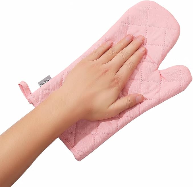 Oven Mitts and Pot Holders 4 pcs Set,High Heat Resistant 500 Degree Extra Thicken Long Kitchen Cotton Oven Glove for Cooking (12 Inch,Pink)… - Image 6