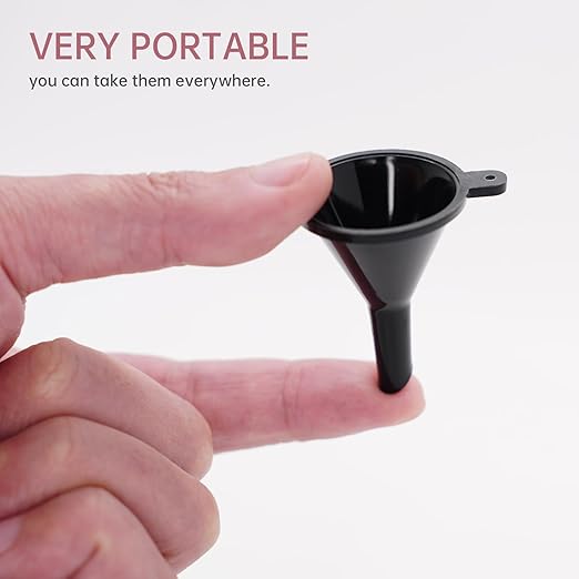 Mini Funnel 4-Pack for Lab Bottles, Sand Art, Perfume, Spice, Powder, Essential Oil, Recreational, Kitchen Food Grade Small Plastic (Black)