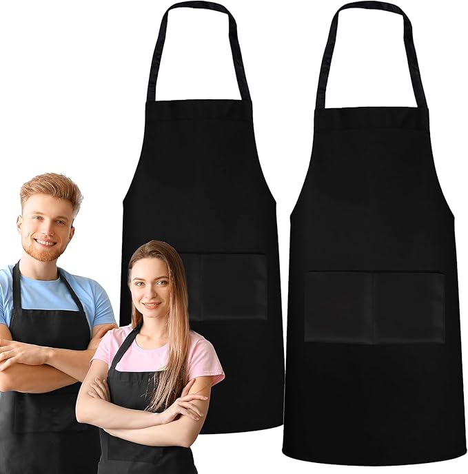 GREEN LIFESTYLE 2 Pack Chef Apron with Pockets – Grilling Aprons for Men, Waterproof Cooking Apron for BBQ, Work or Restaurant Use, Kitchen Aprons for Women with Pockets – Black - Image 8