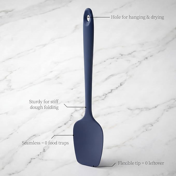 600ºF Heat Resistant Spatula, 11.34 inch High Heat Food Safe Semless Kitchen Silicone Spoon Spoonula Scraper for Cooking Baking Mixing Scraping Stirring Nonstick Cookware Pan (Midnight Blue)