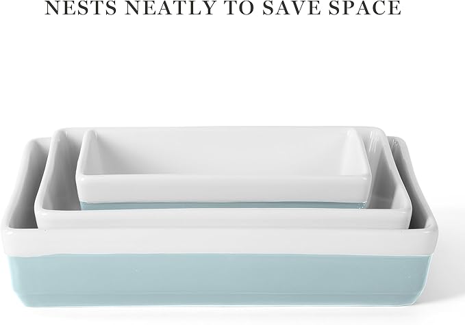 MARTHA STEWART 3-Piece Oven to Table Stoneware Bakeware Set – Baking Dish & Casserole Set – Dusty Blue – Durable Oven-Safe Bakeware for Baking and Serving - Image 5