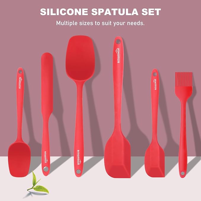 NileHome Silicone Spatula Set 6 Packs Food Grade Kitchen Utensils with Silicone Brush Heat Resistant BPA-free Rubber Spatula for Scraping, Baking, Cooking, Mixing, Red - Image 7
