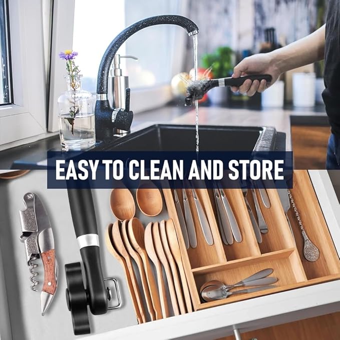 Side Cut Can Opener Smooth Edge, Safety Can Opener with Durable Sharp Blade, Big & Soft Turn Knob & Comfortable Non-Slip Handle, Black - Image 7