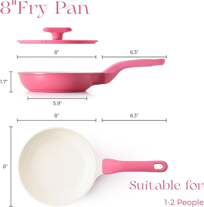 PRICUSIS Nonstick Ceramic Frying Pan with Lid, 8/10 Inch Skillet with Stay Cool Handle, Fully Coated, Induction Compatible, 100% Dishwasher Safe, PTFE PFAS and PFOA Free(8 Inch, Raspberry Red) - Image 9