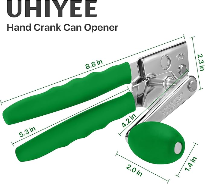 Commercial Can Opener, UHIYEE Hand Crank Can Opener Manual Heavy Duty with Comfortable Extra-long Handles, Oversized Knob, Large Handheld Can Open Easy for Big Cans, Green - Image 7