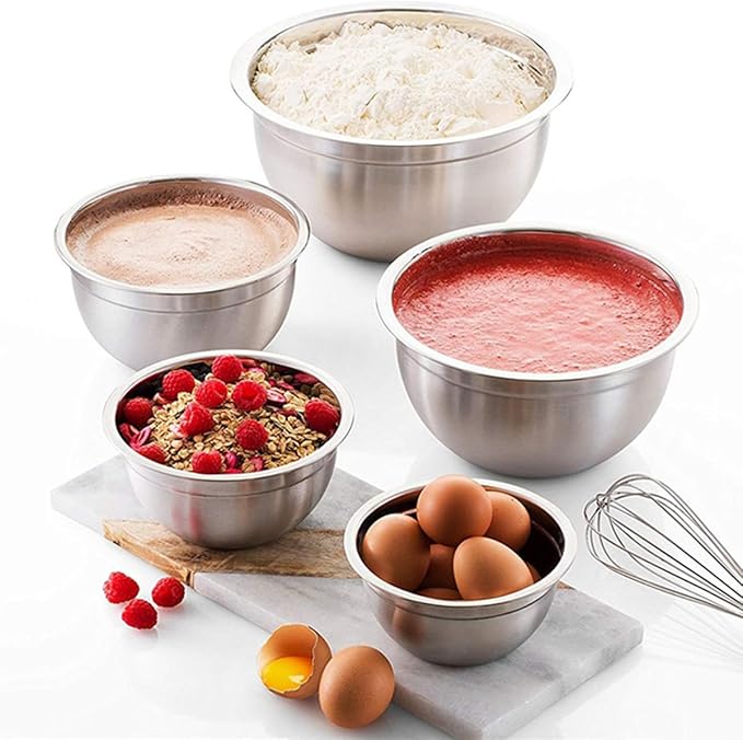 Mixing Bowls, 5Pcs Stainless Steel Mixing Bowl Set, Utensils for the Kitchen, Multifunctional, Stackable, Dishwasher Safe, 3.75L / 3.25L / 2.5L / 2L / 1.3L (Without) - Image 7