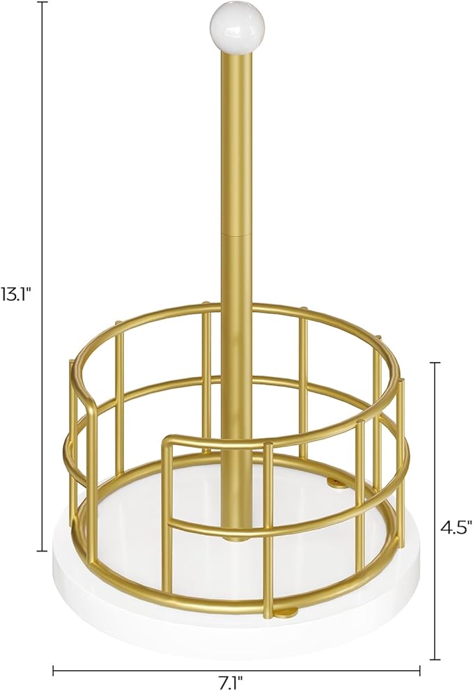 YATINEY Paper Towel Holder, Kitchen Paper Towel Holder for Countertop, Gold Paper Towel Stand with Wooden Base, Freestanding Kitchen Roll Holder, for Standard Size Rolls, Gold CJ05DW