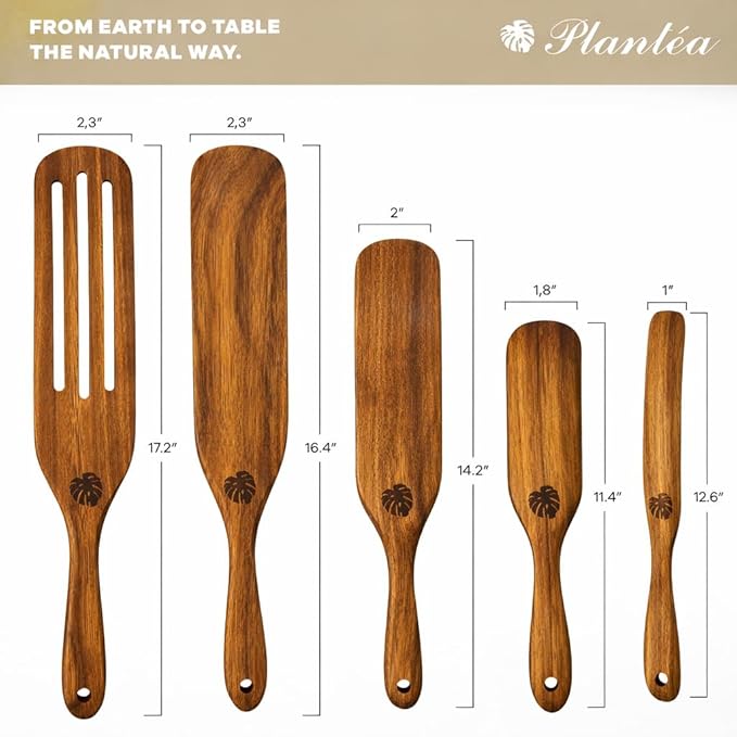 As Seen On TV, Spurtles Kitchen Tools Wooden, Plantéa Handmade Wooden Spoons for Cooking, Heat Resistant Spurtle Set Cooking Utensil For Non-Stick Cookware, Stirring, Mixing, Whisking, Serving