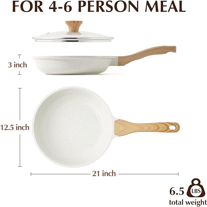 SENSARTE Nonstick Ceramic Frying Pan Skillet with Lid, 12.5 Inch Omelet Pan, Healthy Non Toxic Chefs Pan, Induction Compatible Egg Pan with Heat Resistant Handle, Free of Intentionally Added PFAS/PTFE - Image 8